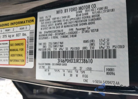 2018 Ford Fusion Se из США, поврежденный, VIN 3FA6P0HD3JR238610